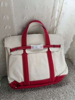 Sunwin Viral tote bag - Boatkin - Cream Canvas Tote with Red Trim